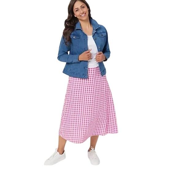 isaac‎ Mizrahi Pink/white Gingham A-line Skirt Sz 12 - Picture 1 of 8